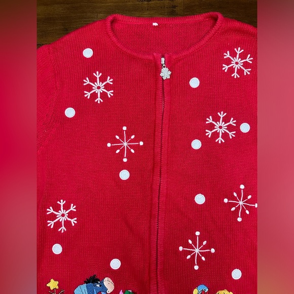 Disney Winnie The Pooh Embroidered Snowy Winter Cardigan Sweater Sz Large Vtg - Picture 4 of 5